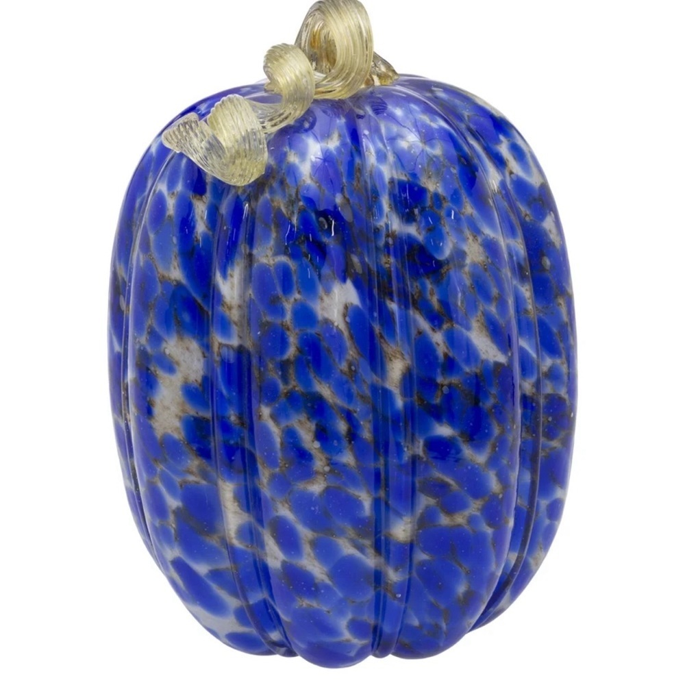⸻

🎃 Hand-Blown Glass Pumpkin – Cobalt Blue with Marble Pattern